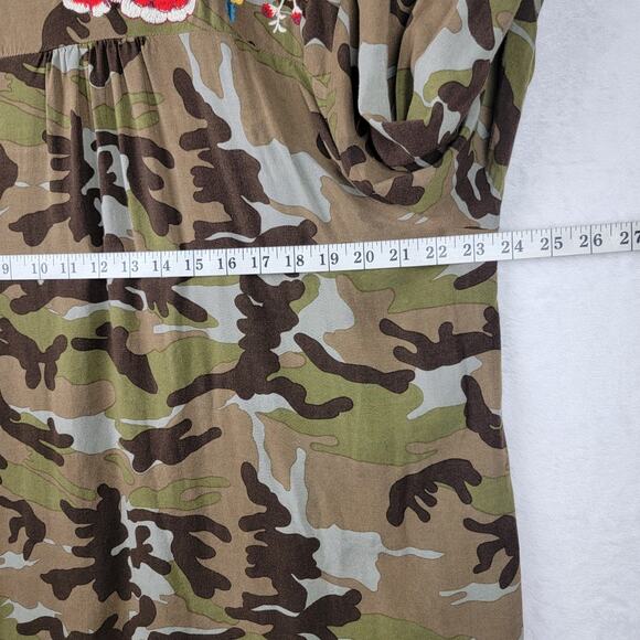 2X Boho Chic Button Top Roll Tab Sleeve Camo Colorful Embroidery Floral Andree - Picture 11 of 13